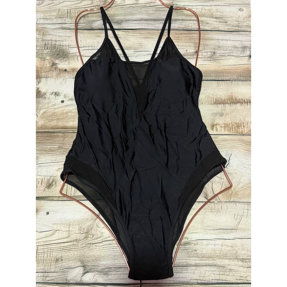 CUPSHE Black Mesh Panel One-Piece Swimsuit  Chic Sheer Detail Size M - Picture 7 of 13
